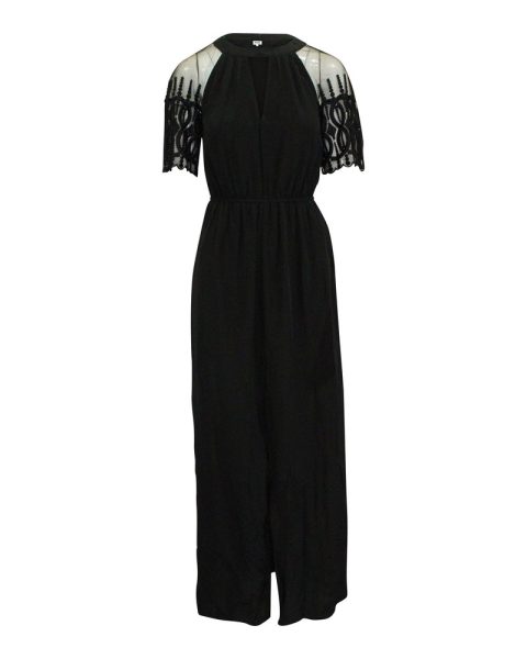 Alice by Temperley London Lace Sleeve Maxi Dress in Black Cotton 7703687495740