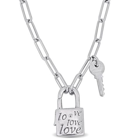 Mimi & Max Lock & Key Paper Clip Link Necklace in Sterling Silver – 18 in