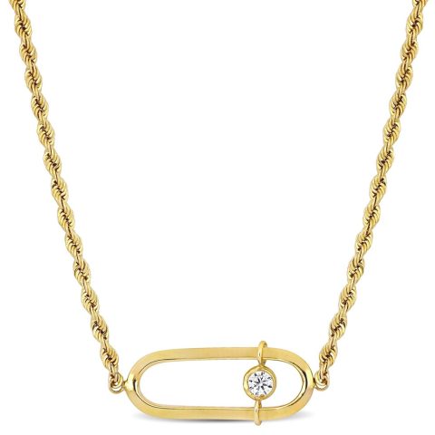 Mimi & Max Cubic Zirconia Oval Charm Rope Chain Necklace in 10k Yellow Gold – 18 in