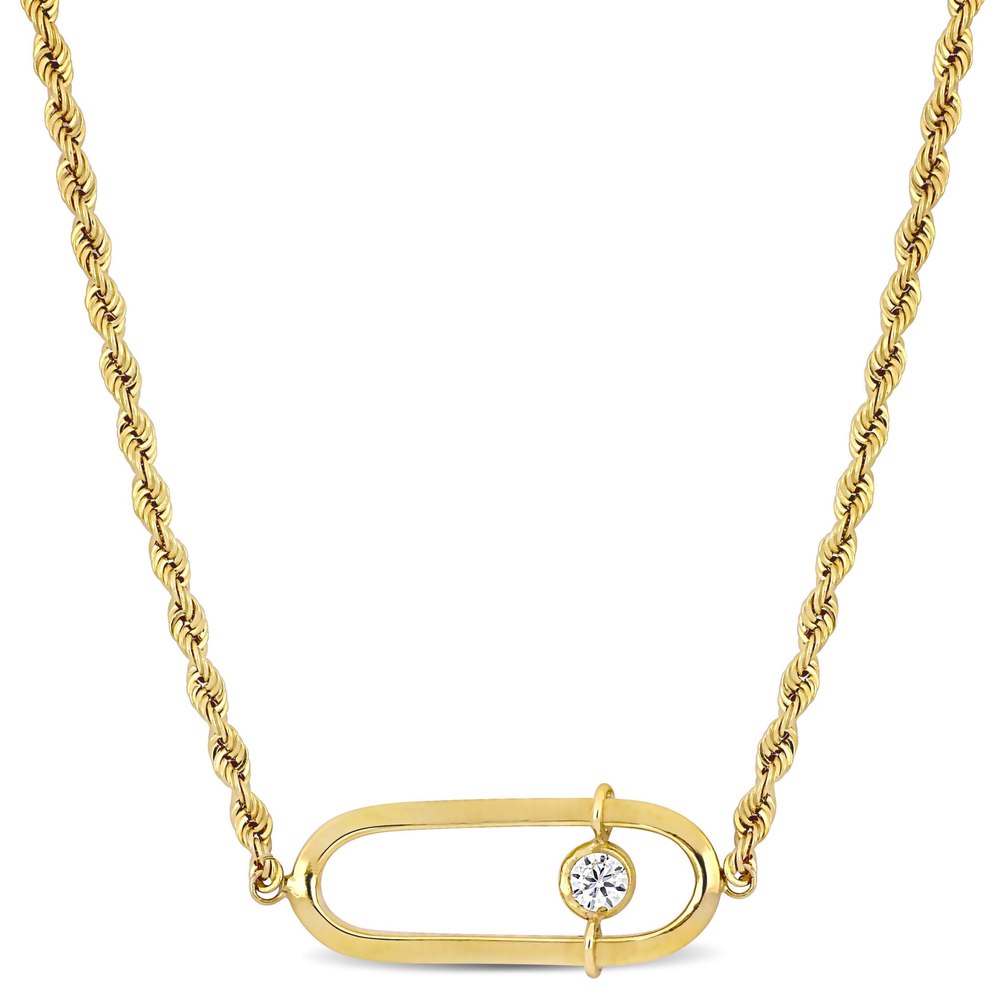 Mimi & Max Cubic Zirconia Oval Charm Rope Chain Necklace in 10k Yellow Gold – 18 in