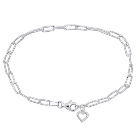 Mimi & Max Fancy-cut Oval Link Heart Charm Bracelet in Sterling Silver-7.5 in