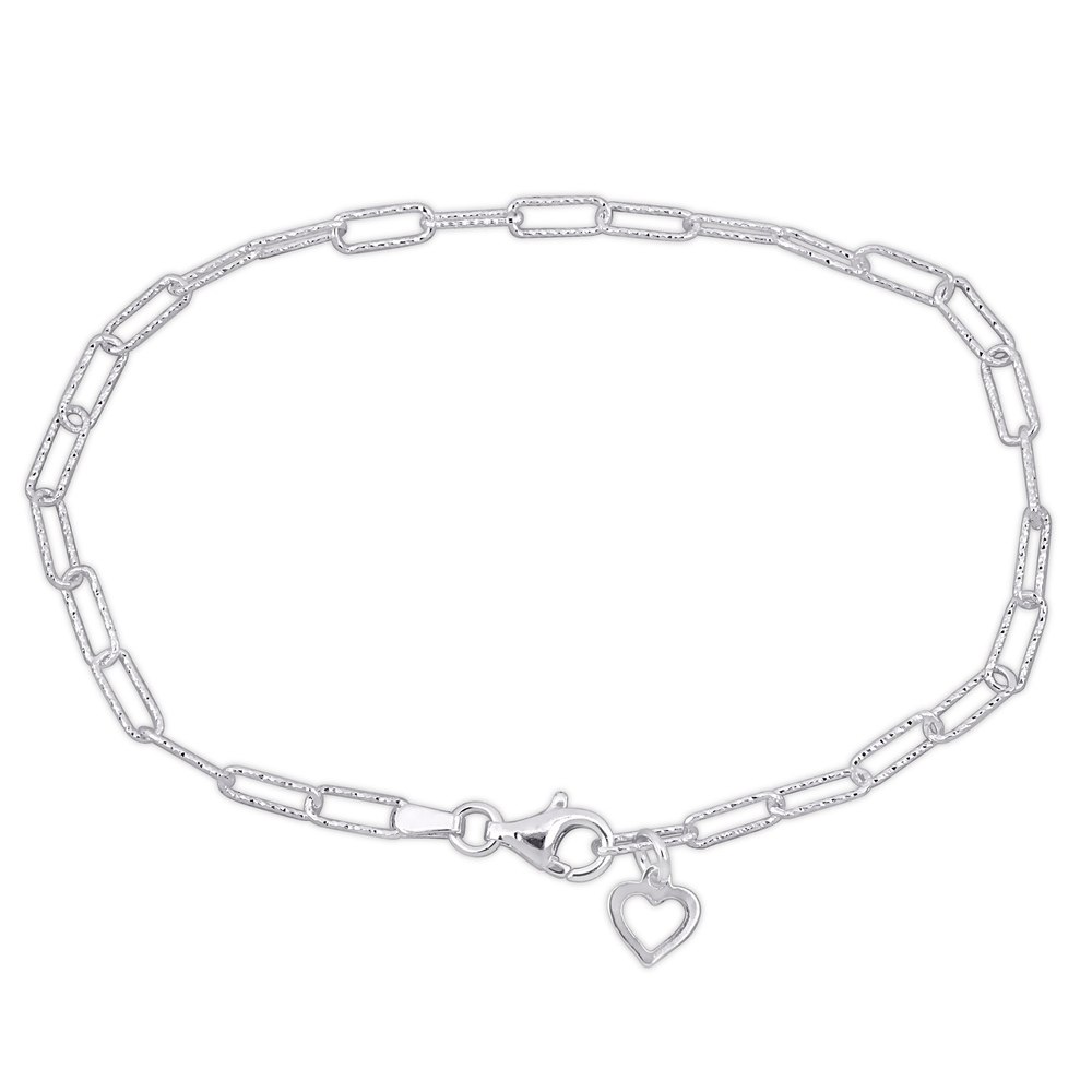 Mimi & Max Fancy-cut Oval Link Heart Charm Bracelet in Sterling Silver-7.5 in