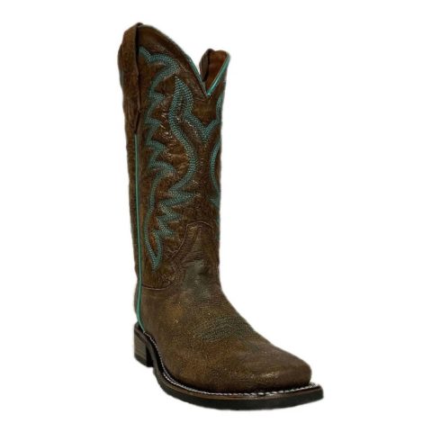Women’s Peanut Embroidery Wide Square Toe Western Boots In Brown