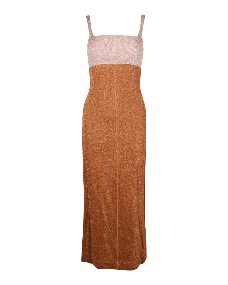 M Missoni Two-Tone Metallic Knit Maxi Dress in Bronze Polyamide 7703688708156