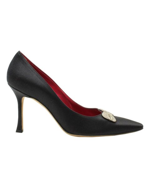 Manolo Blahnik Bow Embellished Pumps in Black Satin 7703688773692