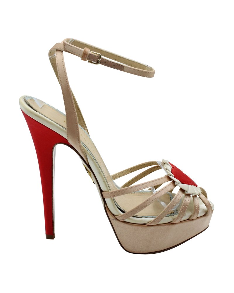 Charlotte Olympia Forever Heart Platform Sandals in Peach Satin 7703689265212