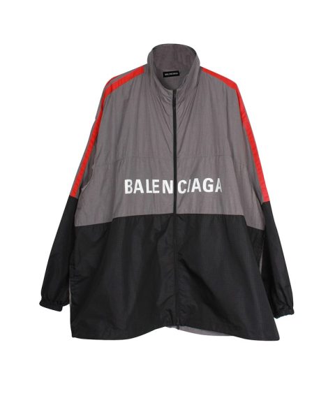 Balenciaga Logo-Print Shell Track Jacket In Grey Nylon 7703688970300