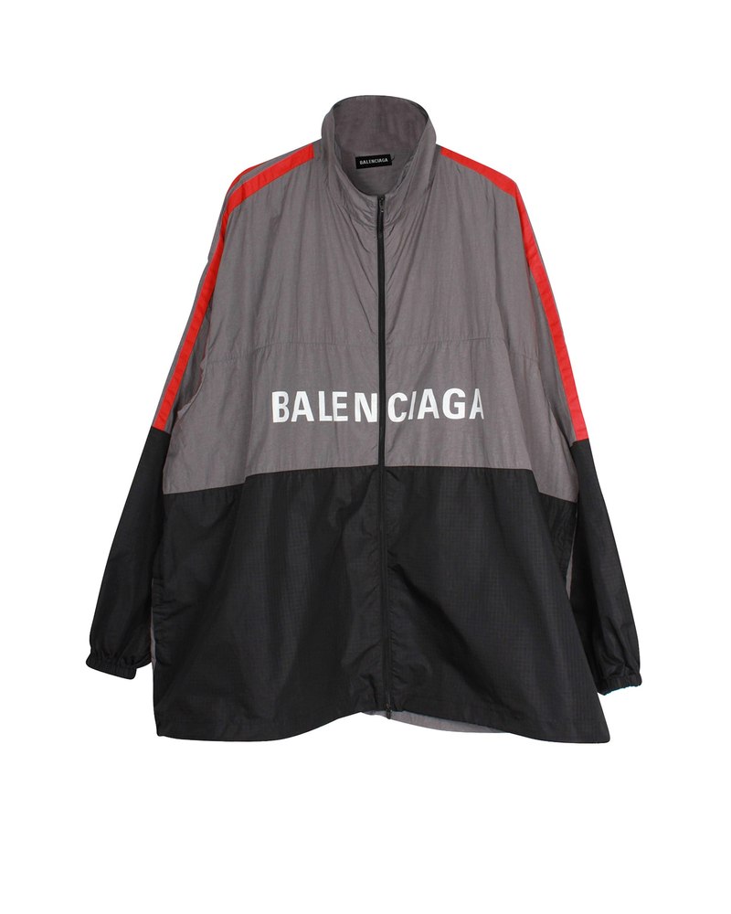 Balenciaga Logo-Print Shell Track Jacket In Grey Nylon 7703688970300