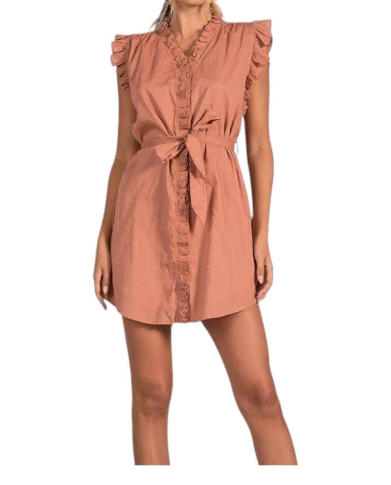 Ruffle Sleeve Dress In Rust 7804018655292