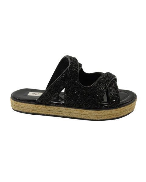 Jimmy Choo Nile Crystal Espadrille Sandals in Black Leather 7703690281020