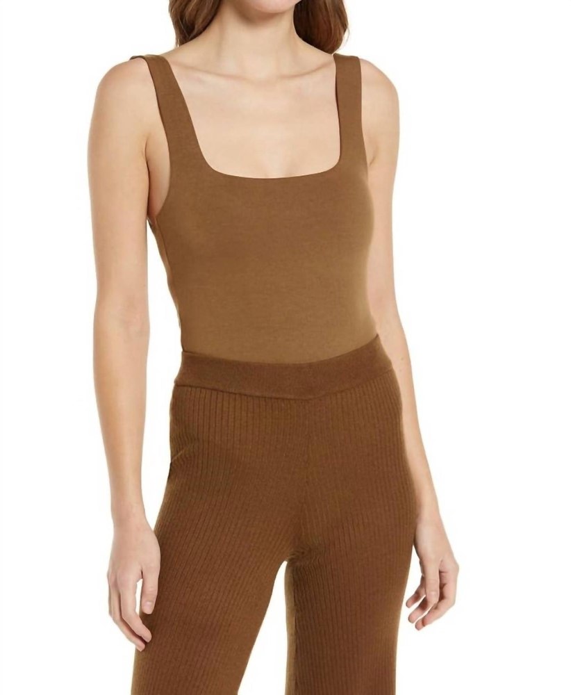 Square Neck Tank Bodysuit In Brown 7804557688892