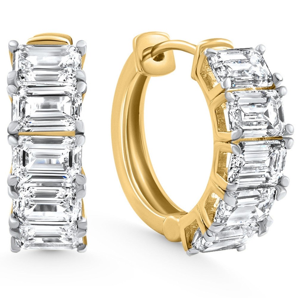 6.65Ct Emerald Cut Diamond Hoops 14k Yellow Gold Lab Grown Women’s Earrings 3/4 7804548120636