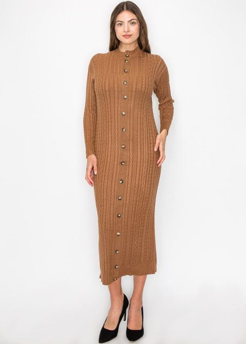Rust Cable Knit Button Dress 7832913281084