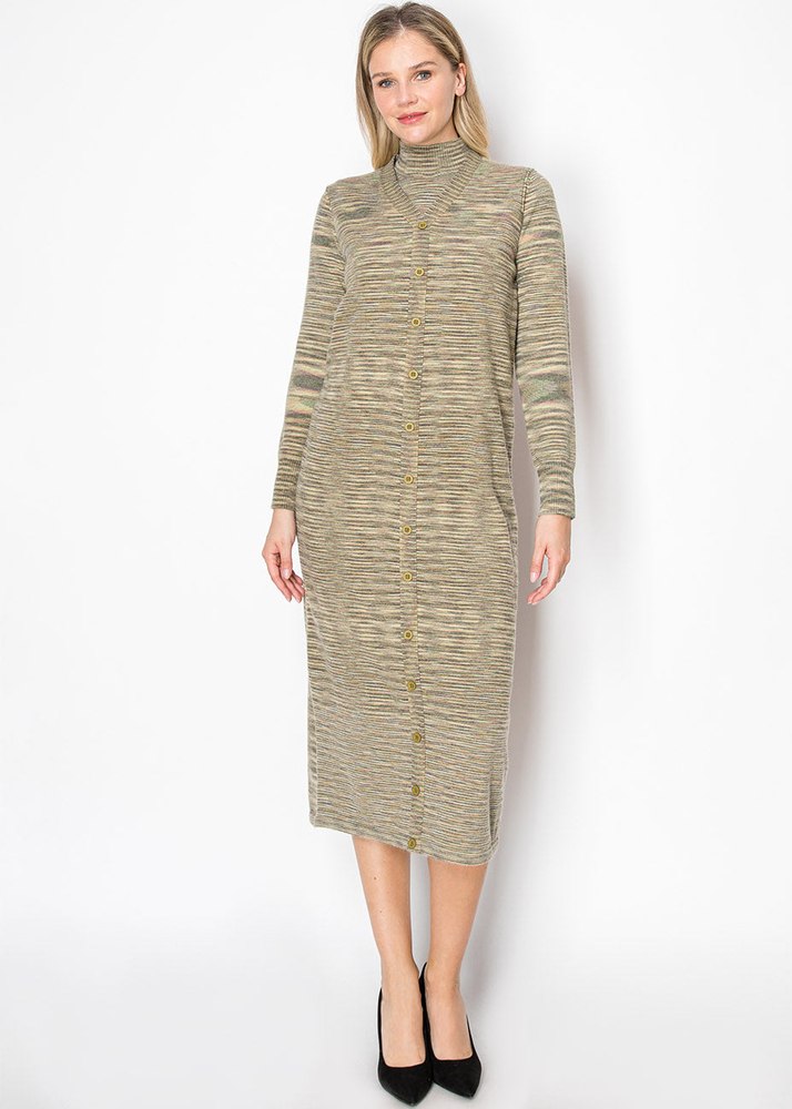 Olive Striped Button-Down Midi Dress 7832917934140