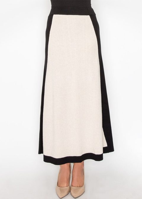 Classic Colorblock Cream and Black Knit Skirt 7832916492348