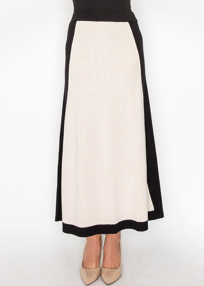 Classic Colorblock Cream and Black Knit Skirt 7832916492348