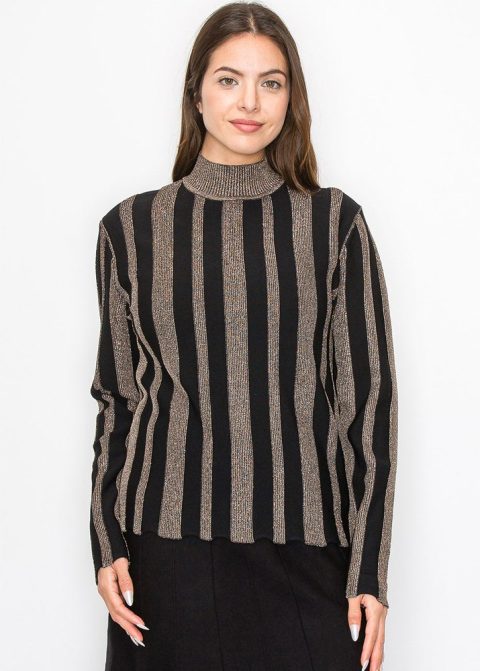 Metallic Stripe Mock Neck Top 7832918130748