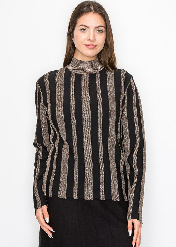 Metallic Stripe Mock Neck Top 7832918130748