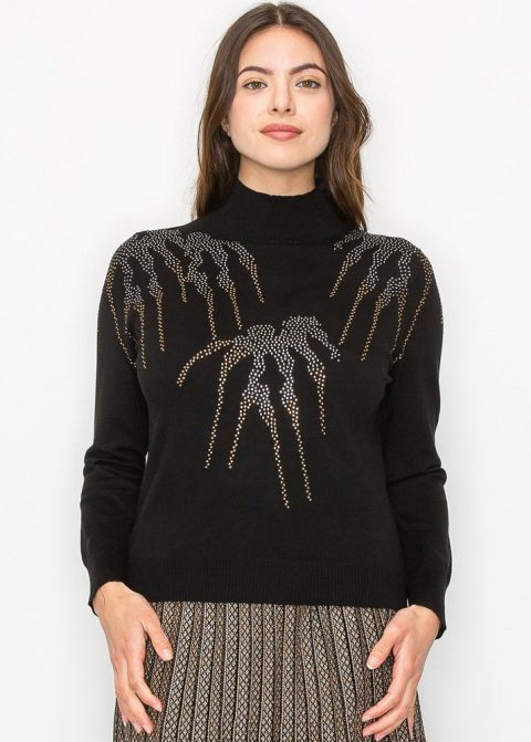 Metallic Accent High-Neck Sweater 7832919212092