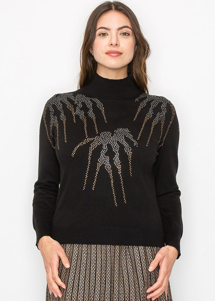 Metallic Accent High-Neck Sweater 7832919212092