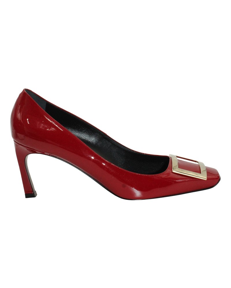 Roger Vivier Trompette 70 Metal Buckle Pumps in Red Patent Leather 7703691591740