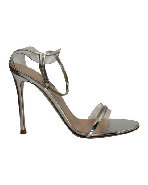 Gianvito Rossi G String 105 PVC-Trimmed Sandals in Silver Leather 7703691788348
