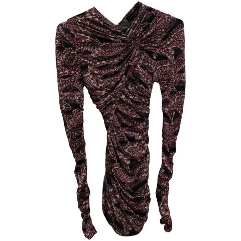 Isabel Marant Ruched Paisley Print Mini Dress in Purple Viscose 7703692902460