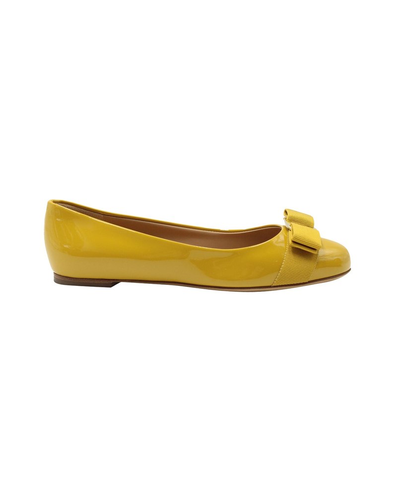 Salvatore Ferragamo Varina Ballet Flats in Yellow Patent Leather 7703692804156