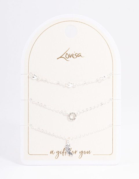 Silver Dainty Circle and Wing Bracelet 3-Pack