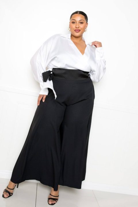Satin Long Sleeve Tie Waist Wrap Top 7805688807484