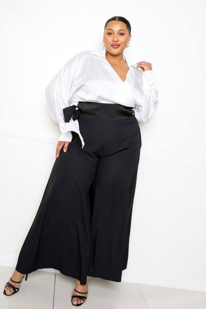 Satin Long Sleeve Tie Waist Wrap Top 7805688807484