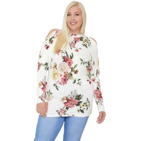 Flattering Cutout Details Floral Print Top 7805691691068