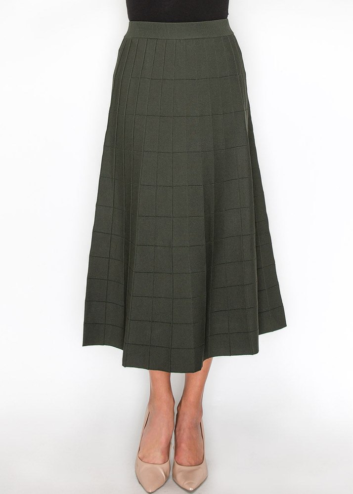 Olive Grid A-Line Knit Skirt 7832920096828