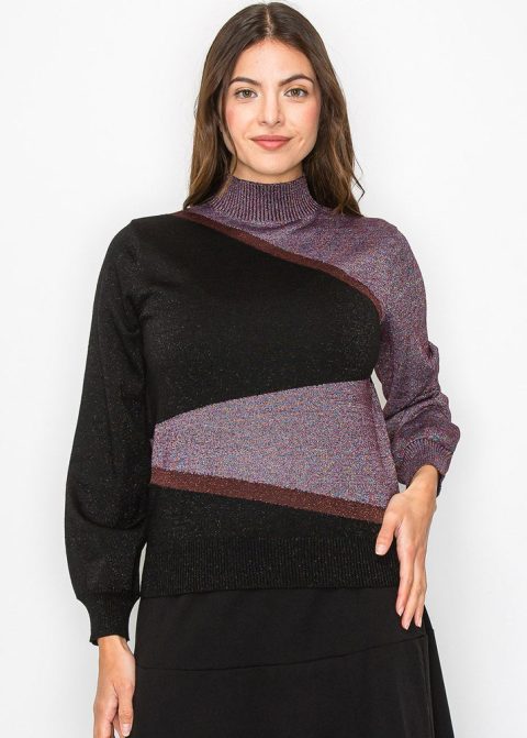 Geometric Colorblock Turtleneck Sweater 7832921440316