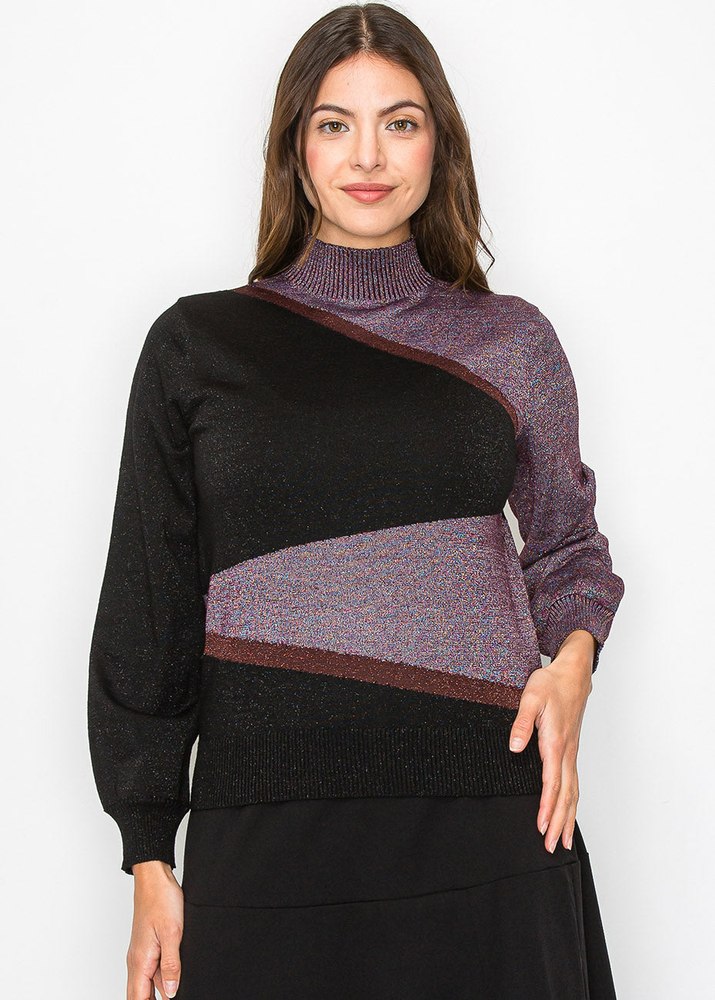 Geometric Colorblock Turtleneck Sweater 7832921440316