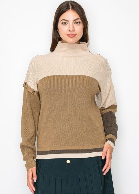 Camel Knit Sweater with Button Detailing 7832921079868