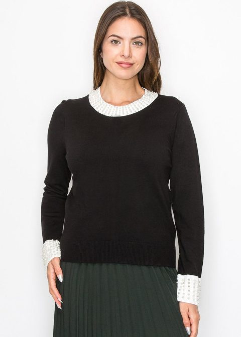 Pearl Accent Knit Sweater 7832920948796