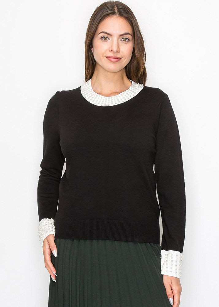 Pearl Accent Knit Sweater 7832920948796