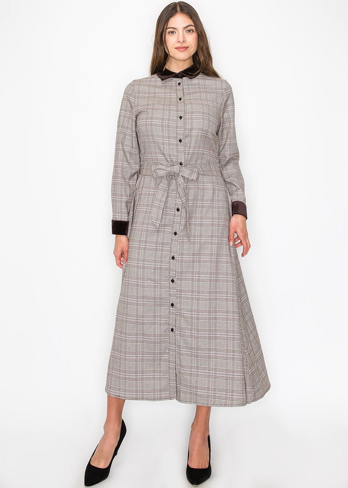 Mauve Plaid Maxi Shirt Dress 7832921964604