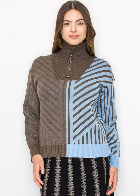 Geometric Color-Block Turtleneck Sweater 7832921702460