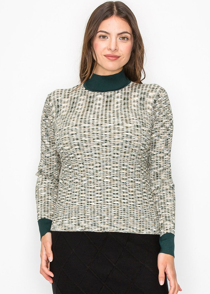 Multi-Tone Knit Sweater with High Neck 7832921833532
