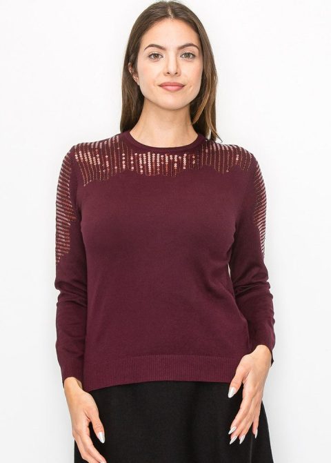 Elegant Burgundy Sequin Sweater 7832922161212