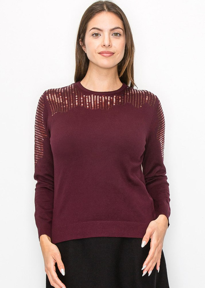 Elegant Burgundy Sequin Sweater 7832922161212