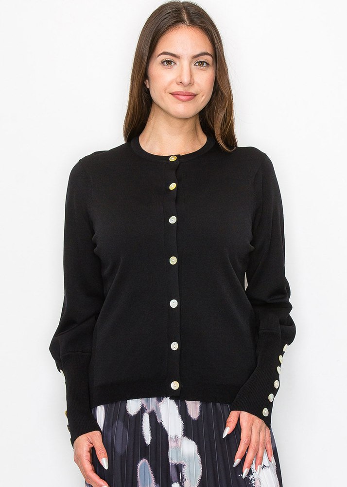 Black Knit Cardigan with Stylish Sleeve Details 7832922488892