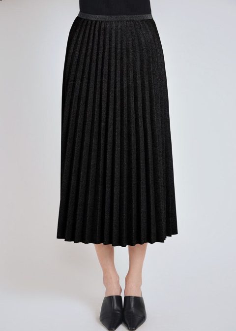 Black Pleated Suede Midi Skirt 7832922521660