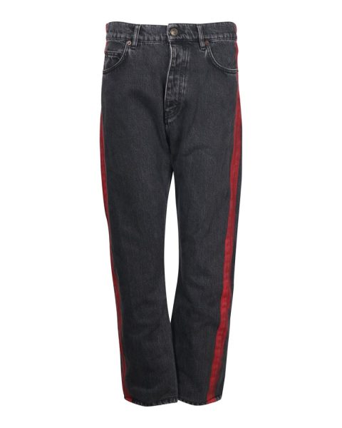Balenciaga Denim Jeans with Red Stripe Detail in Black Cotton 7703693295676