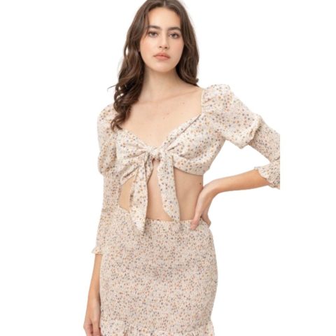 Front Tie Woven Printed Top 7805699522620