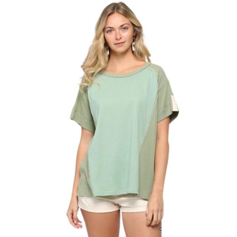 Ribbed And Solid Mixed Raw Edge Top 7805700243516