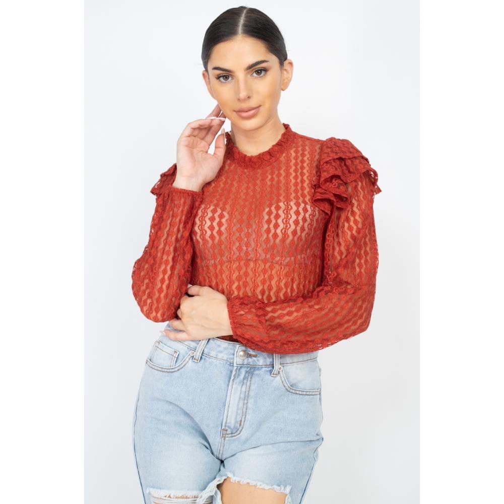 Sheer Crochet Lace Ruffled Top 7805702733884