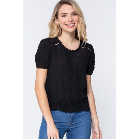 Short Shirring Slv Pleated Woven Top 7805700472892